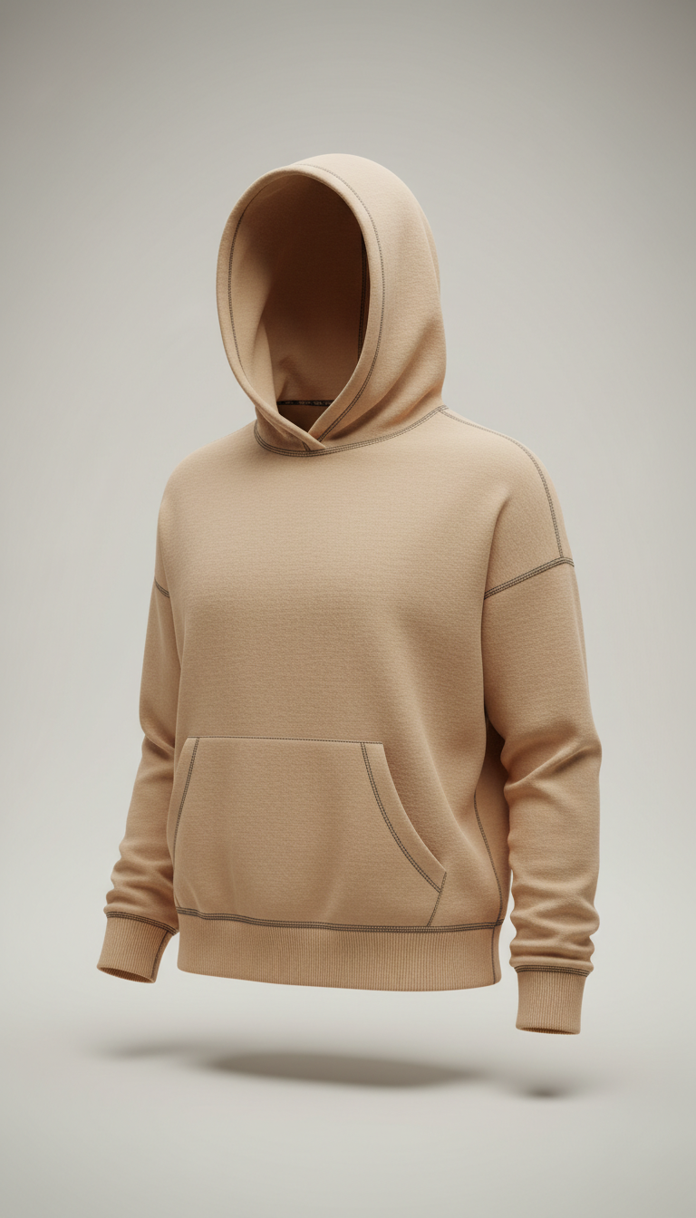 Soft Sand Fitted Hoodie with Sculpted Hem